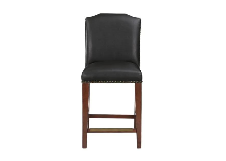 Bristol Stationary Brown Faux Leather Counter Stool with Nail Heads