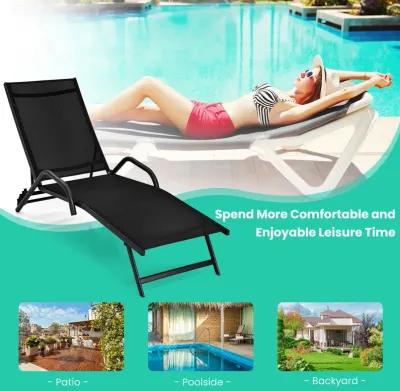 2 Pieces Outdoor Chaise Lounge with 5-Position Adjustable Backrest-Black