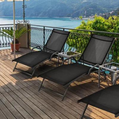 2 Pieces Outdoor Chaise Lounge with 5-Position Adjustable Backrest-Black