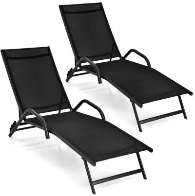 2 Pieces Outdoor Chaise Lounge with 5-Position Adjustable Backrest-Black