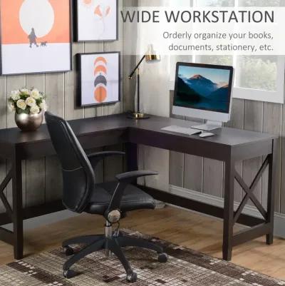 57" L-Shaped Corner Desk, Computer Home Office Desk and Writing Table, Brown