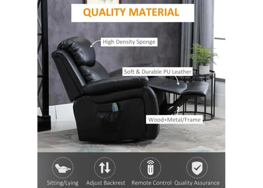 Adjustable Black Faux Leather Remote Massage Recliner Chair w/ Footrest