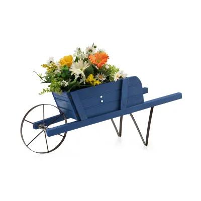 Wooden Wagon Planter with 9 Magnetic Accessories for Garden Yard