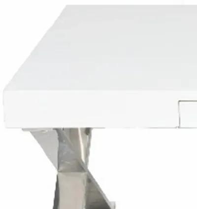 Rix 48 Inch Coffee Table, 1 Drawer, X Shaped Steel Legs, White Wood Top - Benzara