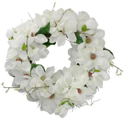 White Magnolias Artificial Spring Wreath - 24-Inch  Unlit