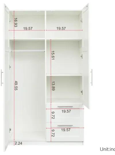 High Wardrobe And Kitchen Cabinet With 2 Doors, 2 Drawers And 5 Storage Spaces, White