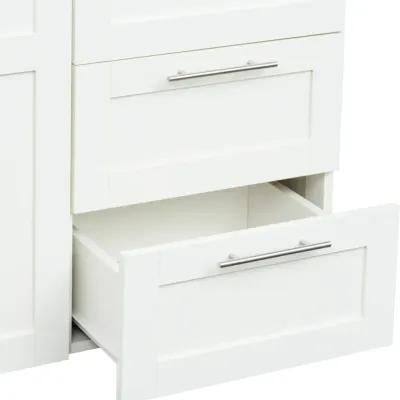 High Wardrobe And Kitchen Cabinet With 2 Doors, 2 Drawers And 5 Storage Spaces, White