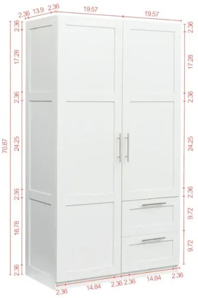 High Wardrobe And Kitchen Cabinet With 2 Doors, 2 Drawers And 5 Storage Spaces, White