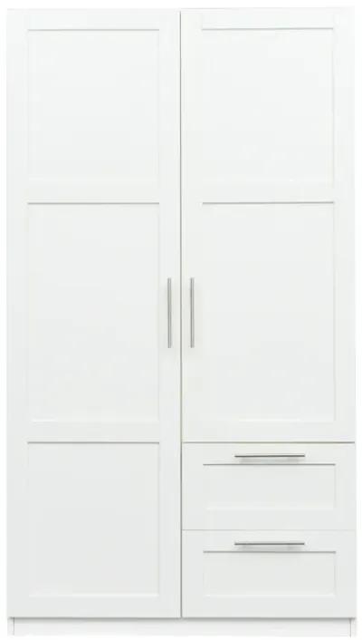 High Wardrobe And Kitchen Cabinet With 2 Doors, 2 Drawers And 5 Storage Spaces, White