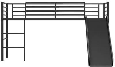 Twin Metal Loft Bed with Slide Safety Guardrails and Built-in Ladder