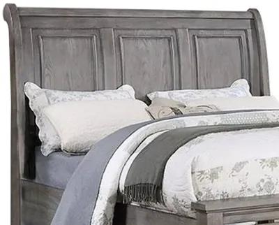 Demi California King Bed, Sleigh Headboard, Storage Drawers, Oak Gray Wood - Benzara