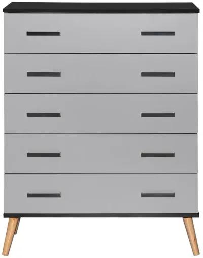 Better Home Products Eli Mid-Century Modern 5 Drawer Chest in Black & Light Gray