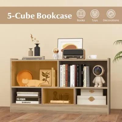 Hivvago Kids 2-Shelf Bookcase 5-Cube Wood Toy Storage Cabinet Organizer