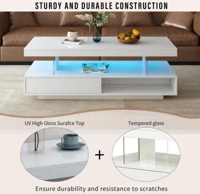 Merax Modern Center Table LED Coffee Table with Storage