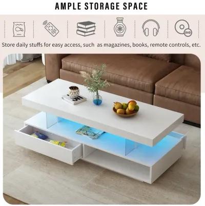 Merax Modern Center Table LED Coffee Table with Storage