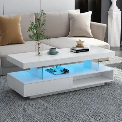 Merax Modern Center Table LED Coffee Table with Storage