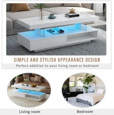 Merax Modern Center Table LED Coffee Table with Storage