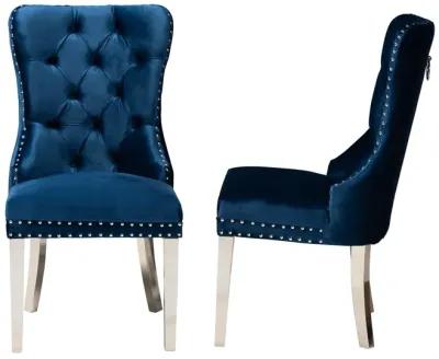 Baxton Studio Honora Contemporary Glam and Luxe Navy Blue Velvet Fabric and Silver Metal 2-Piece Dining Chair Set