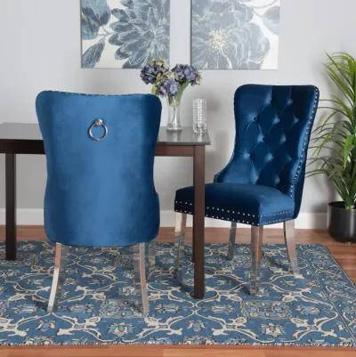 Baxton Studio Honora Contemporary Glam and Luxe Navy Blue Velvet Fabric and Silver Metal 2-Piece Dining Chair Set