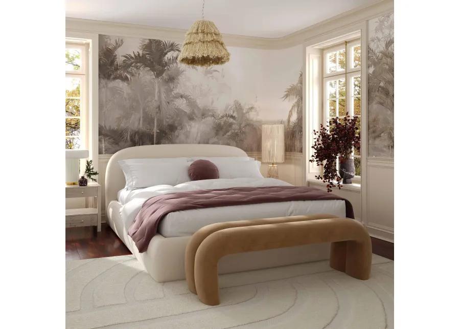 Bara Cream Textured Velvet Bed