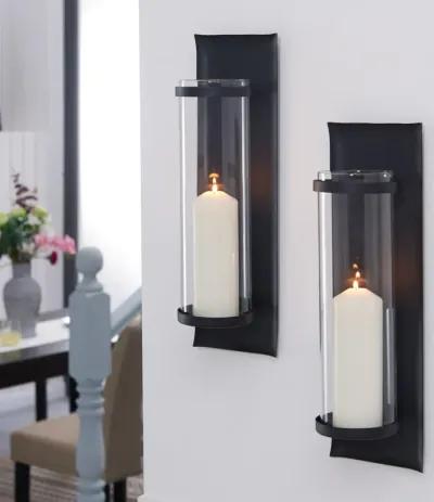 Metal Pillar Candle Sconces with Glass Inserts A Wrought Iron Rectangle Wall Accent (Set of 2)