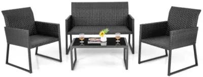 Hivvago 4 Pieces Outdoor Wicker Patio Furniture Set with Quick Dry Foam for Backyard