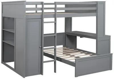 Merax Loft Bed with Storage Shelves and Wardrobe