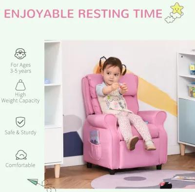 Pink Toddler Recliner: Adjustable Chair with Storage for Ages 3-5