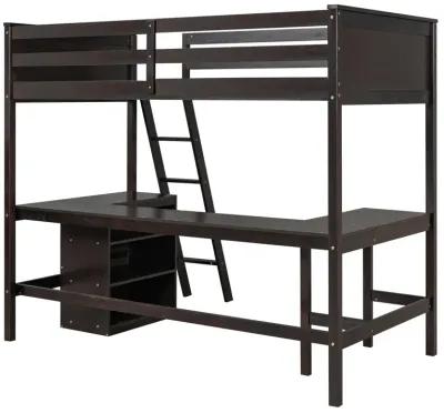 Merax Loft Bed with Shelves and Desk