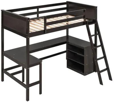 Merax Loft Bed with Shelves and Desk