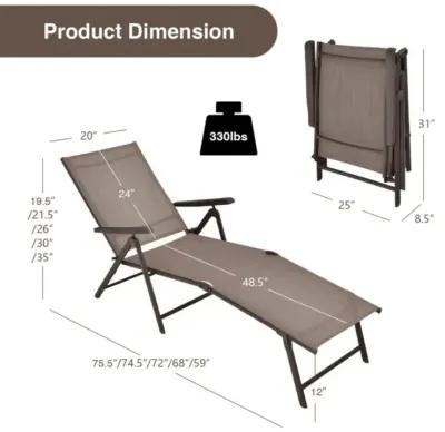 Hivvago 2 Pieces Foldable Chaise Lounge Chair with 2-Position Footrest