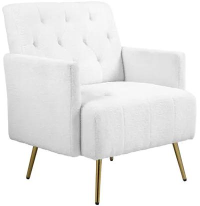 HOMCOM Modern Sherpa Accent Chair, Upholstered Tufted Armchair with Gold Steel Legs, Fabric Reading Chair for Living Room and Bedroom, White