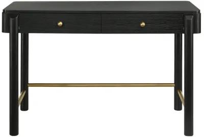 Fij Vanity Desk, 48 Inch Rectangular, 2 Drawers, Metal Knobs, Black, Gold - Benzara