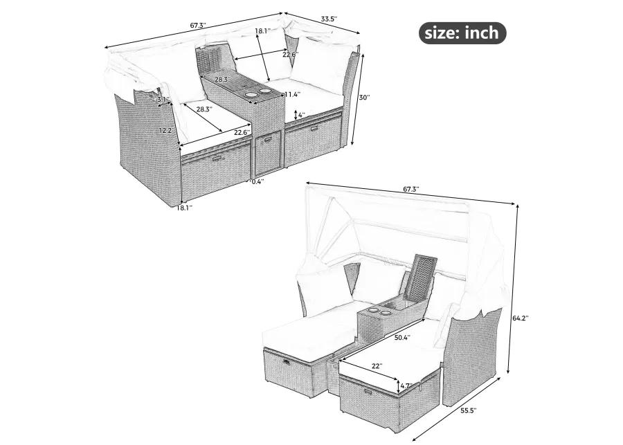 Merax Outdoor Double Daybed Loveseat Sofa Set