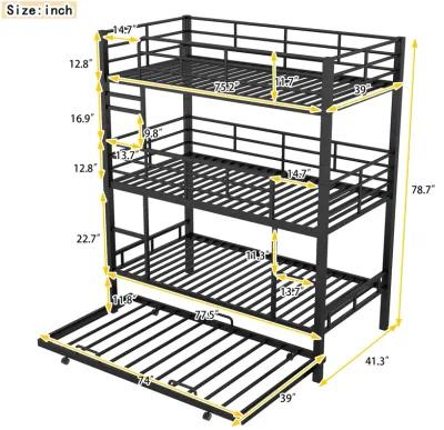 Merax Metal Triple Bunk Bed With Trundle