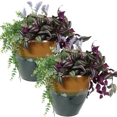 Sunnydaze Set of 2 Resort Glazed Ceramic Planters - 10"