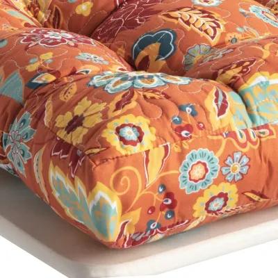 Rov 18 Inch Set of 4 Chair Pad Seat Cushions, 3 Layers, Orange Flower Print - Benzara