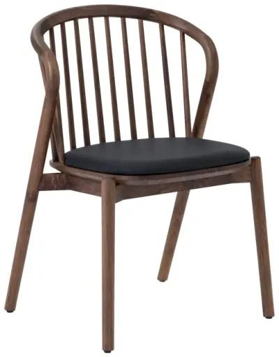 Rchy Dining Chair Set of 2, Curved Spindles, Black Faux Leather, Brown - Benzara