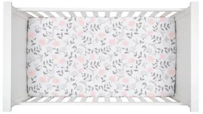 Lambs & Ivy Petals White/Pink/Gray Floral 100% Cotton Fitted Crib/Toddler Sheet