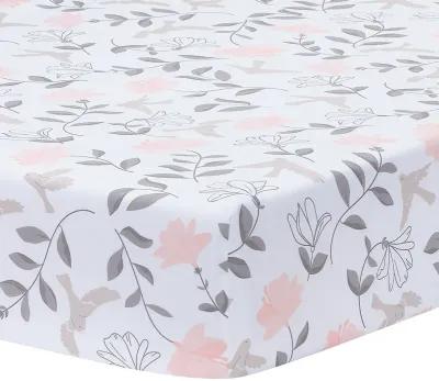 Lambs & Ivy Petals White/Pink/Gray Floral 100% Cotton Fitted Crib/Toddler Sheet