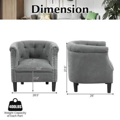 Hivvago Modern Accent Chair with Ottoman Armchair Barrel Sofa Chair and Footrest-Grey