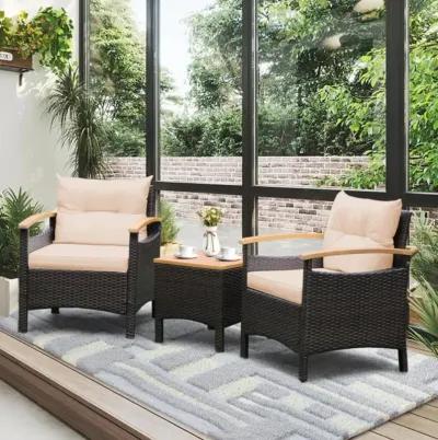 Hivvago 3 Pieces Patio Rattan Furniture Set with Removable Cushions