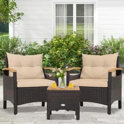 Hivvago 3 Pieces Patio Rattan Furniture Set with Removable Cushions