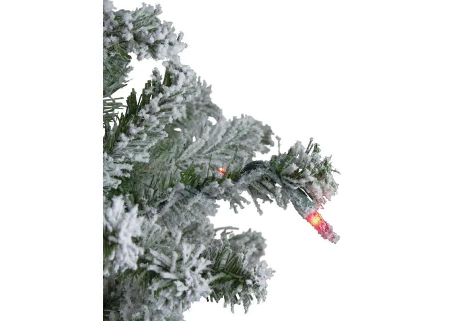 Set of 3 Pre-Lit Flocked Alpine Artificial Christmas Trees 5' - Multi Lights