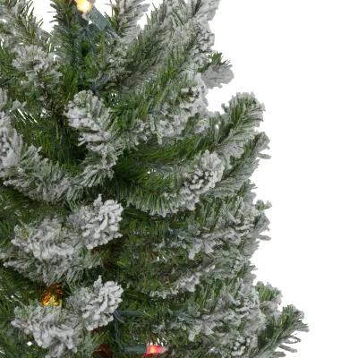 Set of 3 Pre-Lit Flocked Alpine Artificial Christmas Trees 5' - Multi Lights