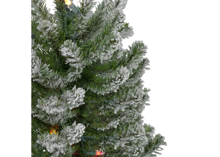 Set of 3 Pre-Lit Flocked Alpine Artificial Christmas Trees 5' - Multi Lights