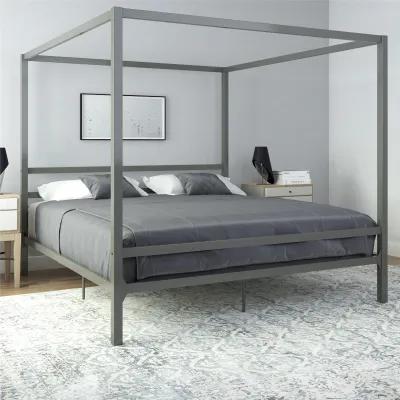 Modern Canopy Metal Bed, King, Gray