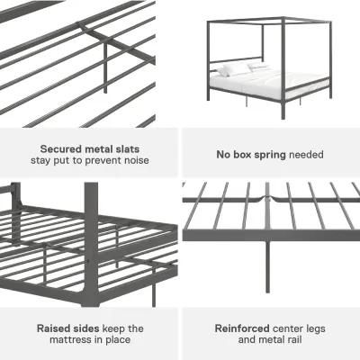 Modern Canopy Metal Bed, King, Gray