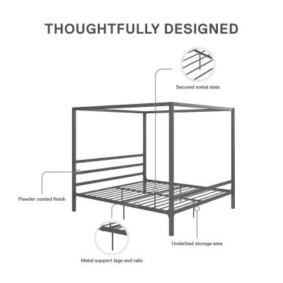 Modern Canopy Metal Bed, King, Gray