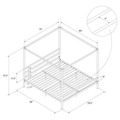 Modern Canopy Metal Bed, King, Gray